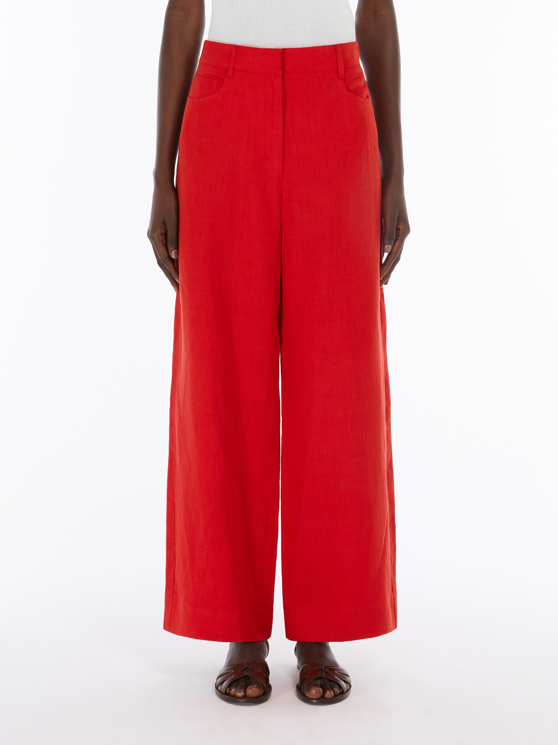 Max Mara Linen Wide-leg Trousers In Red