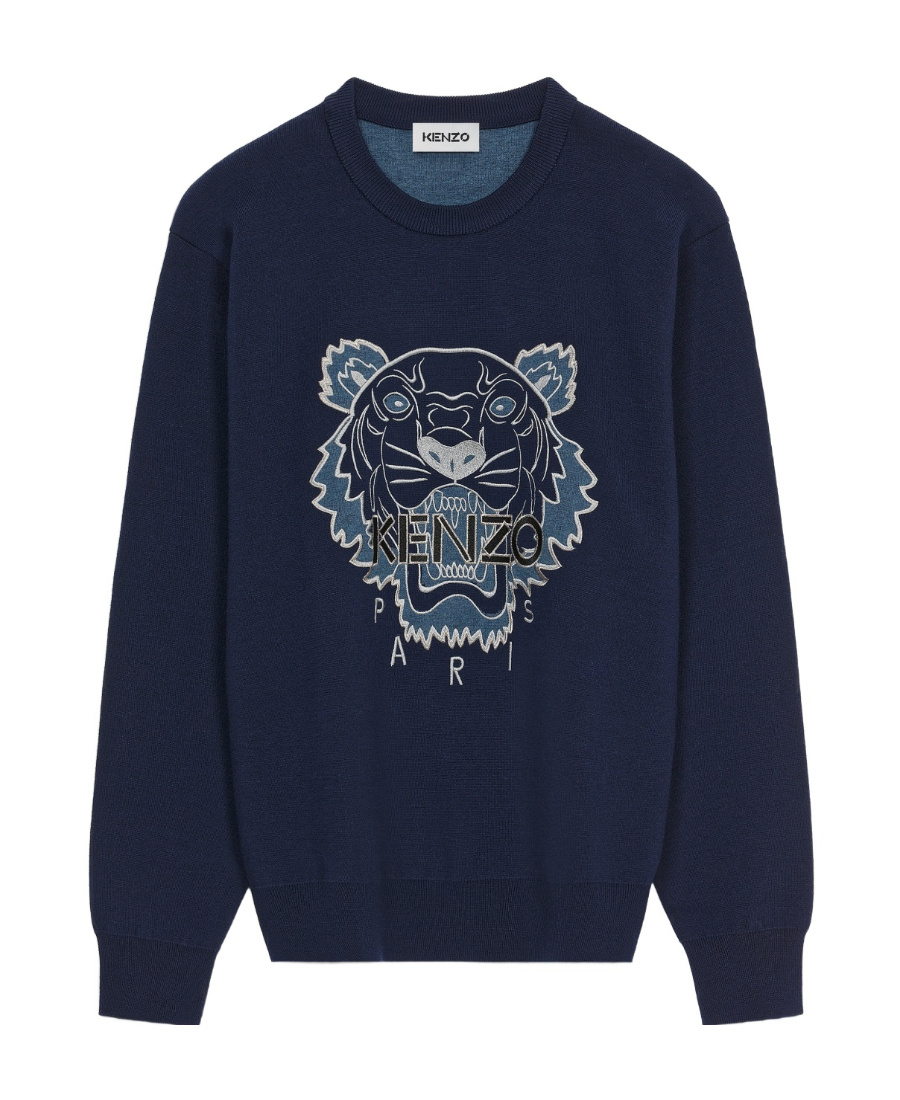 Kenzo Tiger Embroidered Crewneck Sweatshirt In Blue