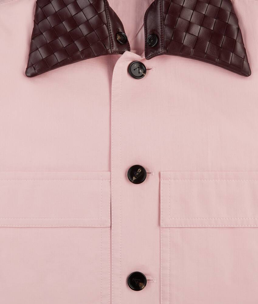 Bottega Veneta Womens Intrecciato-collar Irregular Twill Cropped Cotton Jacket Camelia In Pink