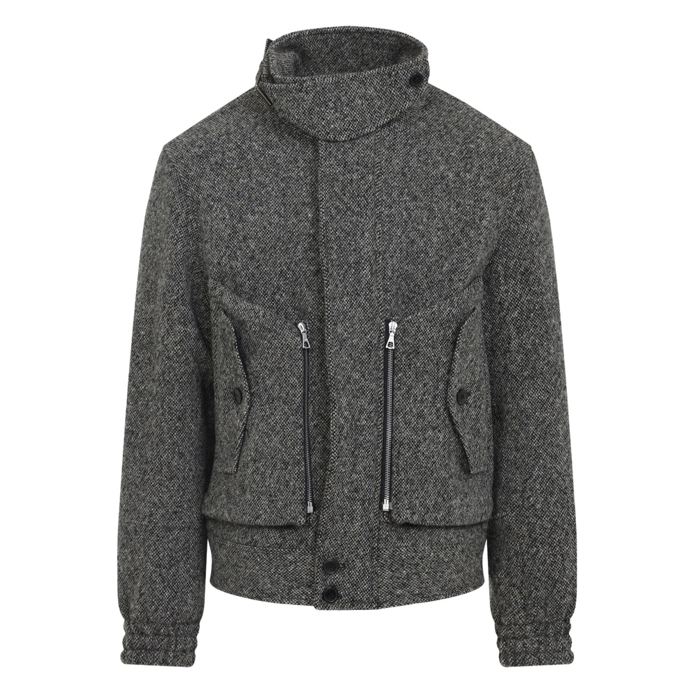 Dries Van Noten Patterned Wool Zip Jacket Front Pockets In Gray