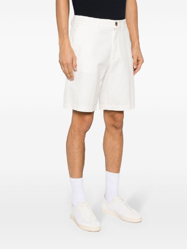 Brunello Cucinelli Men Garment-dyed Bermuda Shorts In Twisted Cotton Gabardine In White
