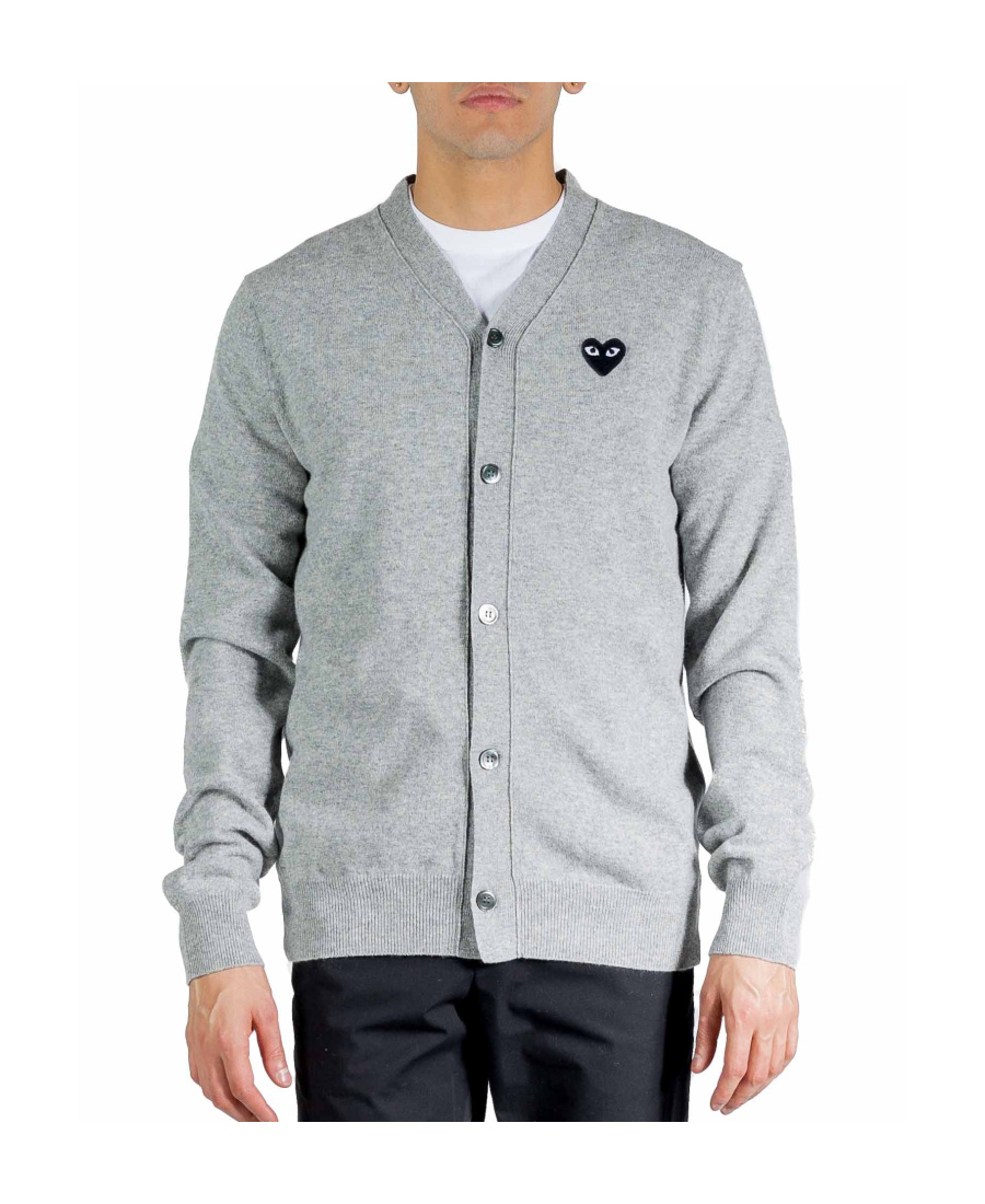 Comme Des Garçons Play Heart Decal Cardigan In Gray