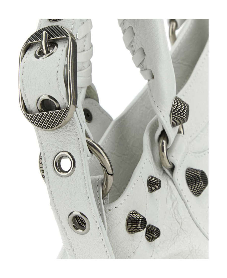 Balenciaga Green Leather Shoulder Handbag With Magnetic Closure And Metal Details In White