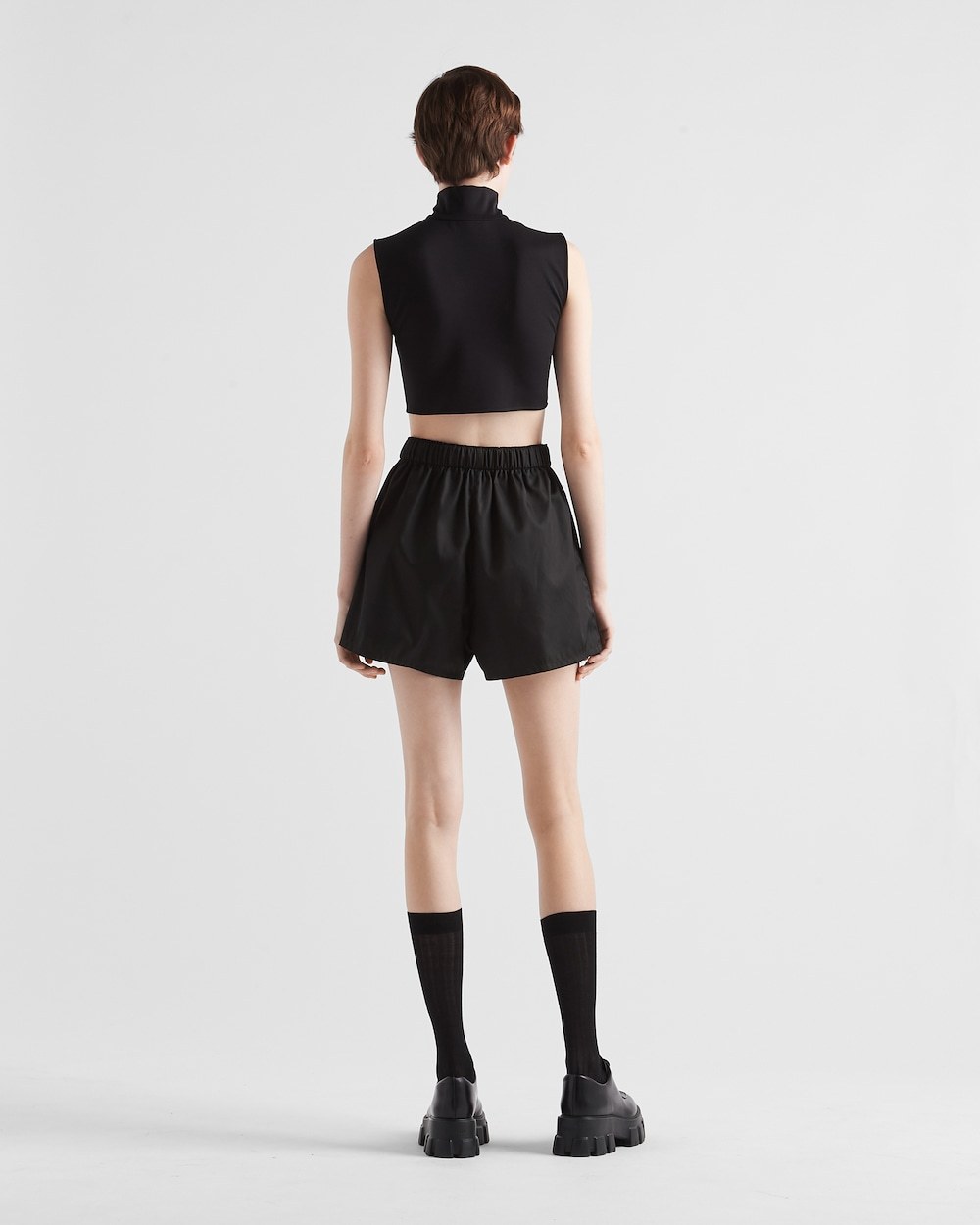 Prada Half Zip Sleeveless Crop Top In Black
