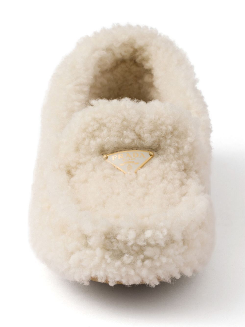 Prada Triangle Logo Shearling Loafers In Nude