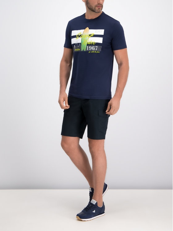 Ea7 Midnight Blue Logo Patch Shorts In Black