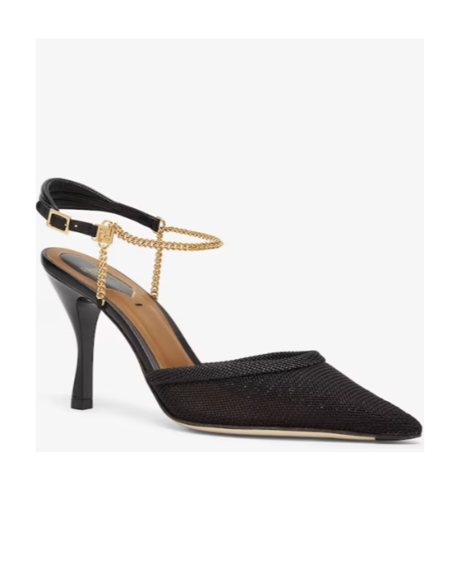 Fendi Colibr Lite Slingback Heels With Chain Straps In Black