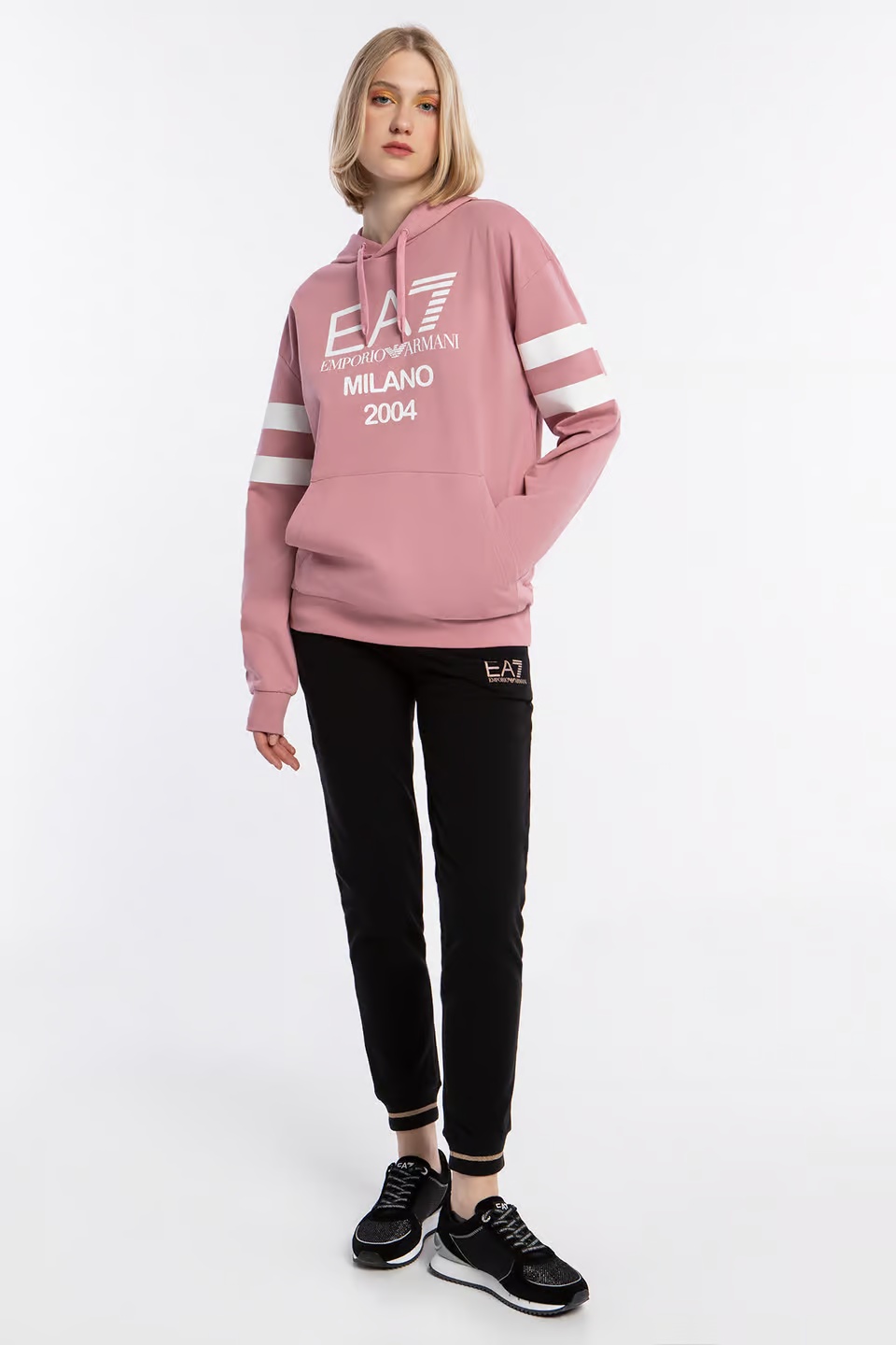 Ea7 Logo Printed Hooded Sweater In Pink