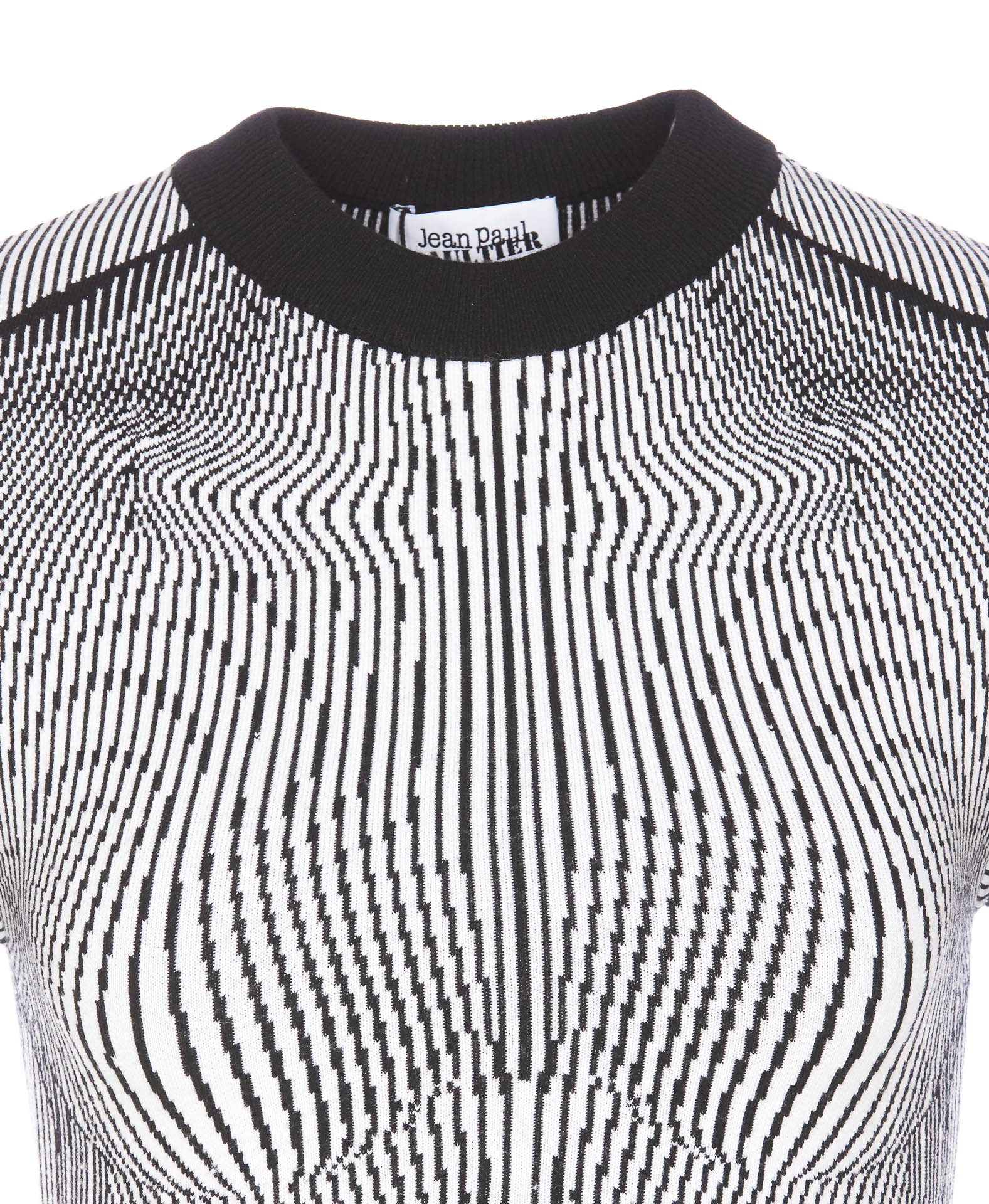 Jean Paul Gaultier Short Dress In Black And White Striped Jacquard Viscose In White