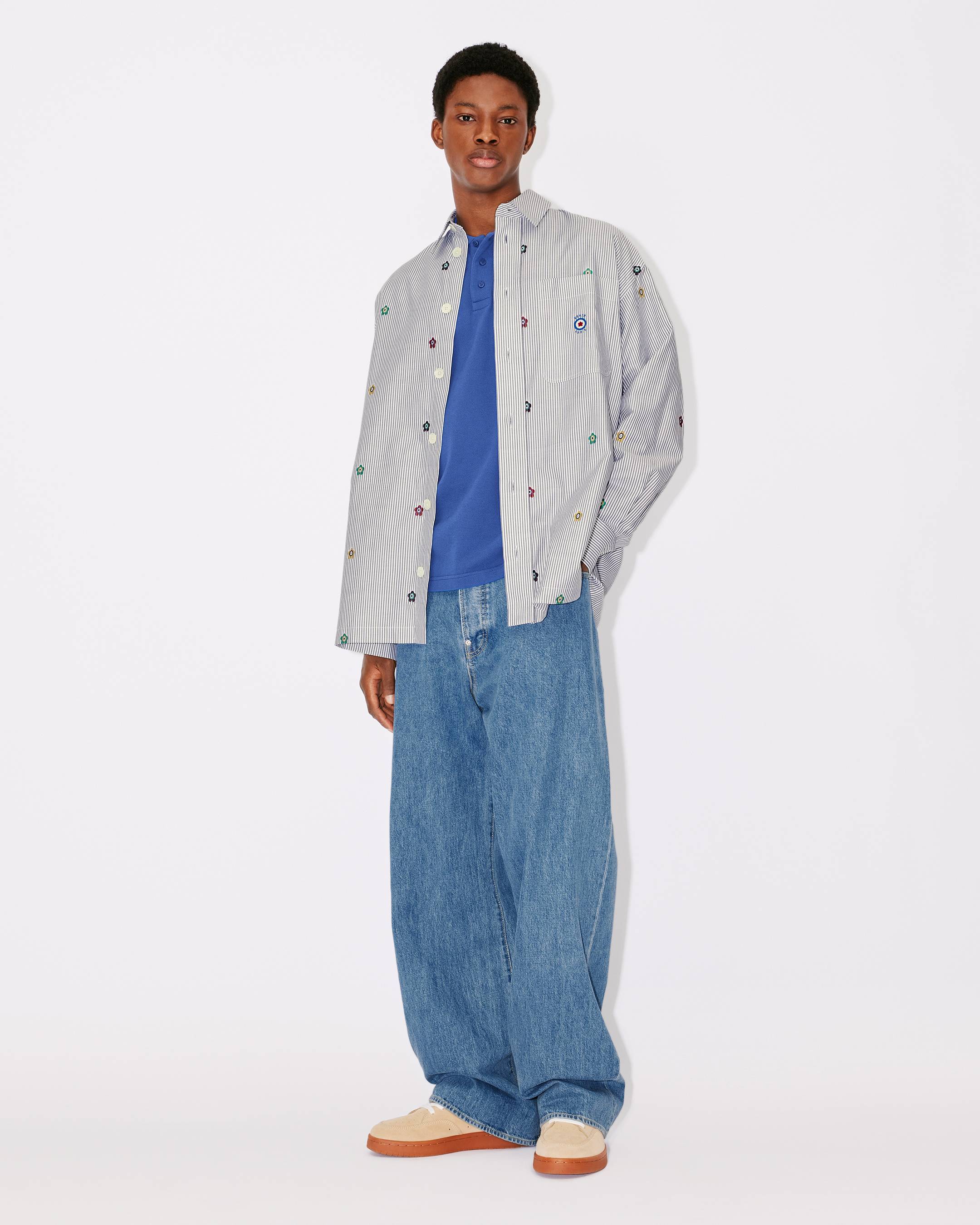 Kenzo Target Oversized Striped Shirt In Gray