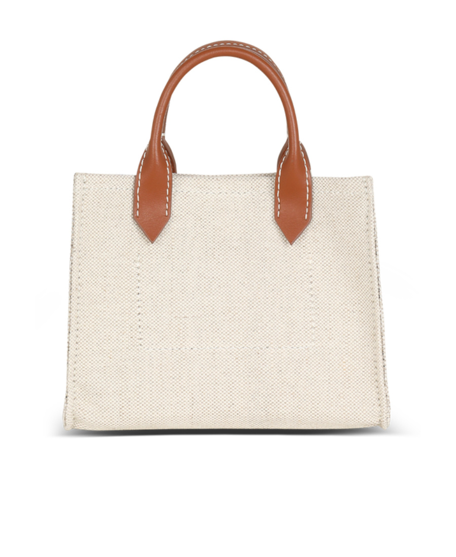 BALMAIN B-ARMY MINI CANVAS SHOPPING BAG WITH LEATHER INSERTS