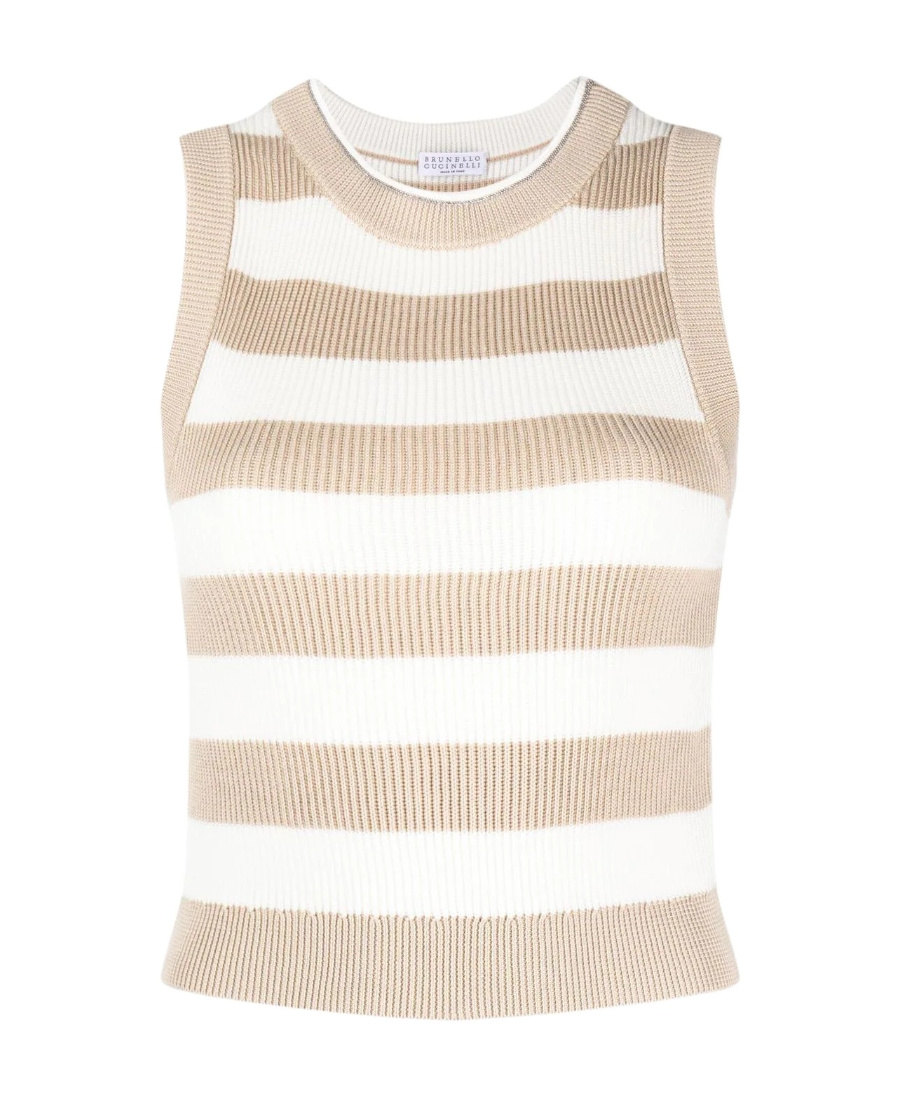 Brunello Cucinelli Striped Knitted Vest In White