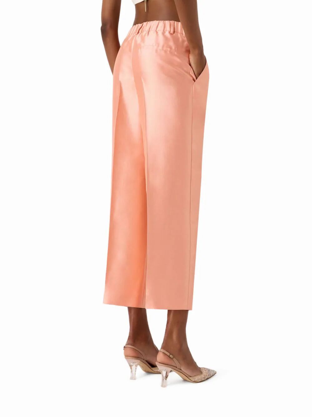 Giorgio Armani High-waisted Cropped Silk Trousers In Pink