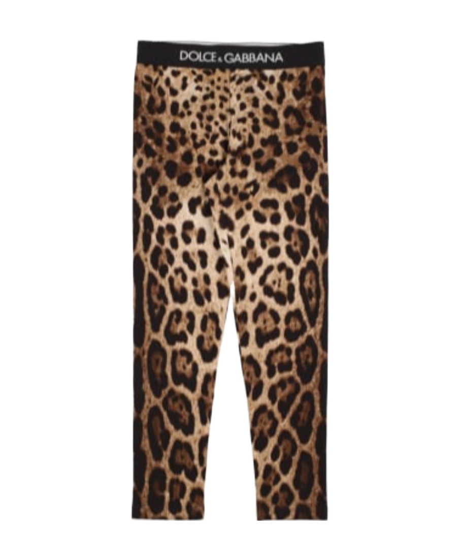 Dolce & Gabbana Kids' Leopard Print Cotton Leggings In Brown