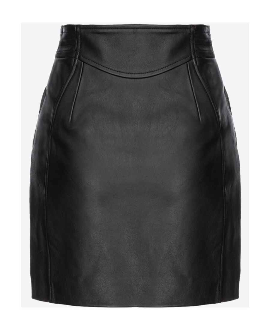 Pinko Zip-up Leather Miniskirt In Black