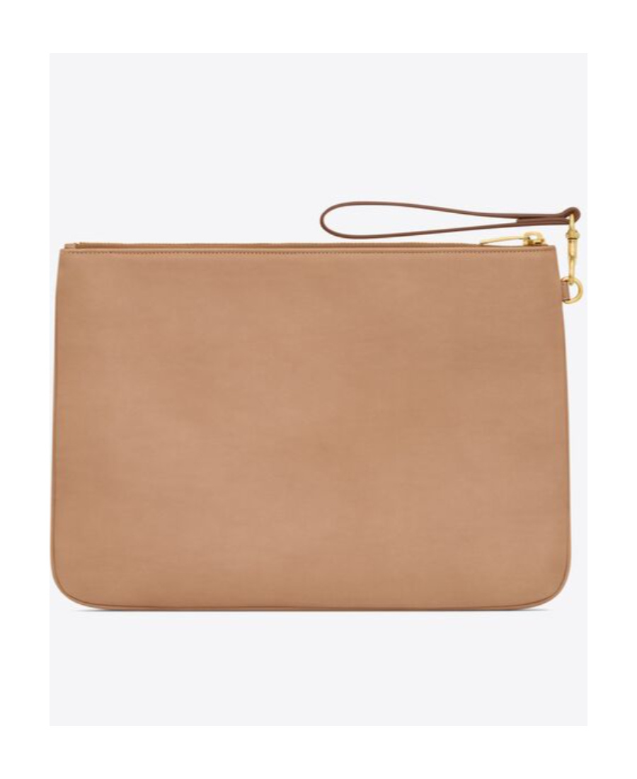 Saint Laurent Rive Gauche Zipped Clutch In Nude