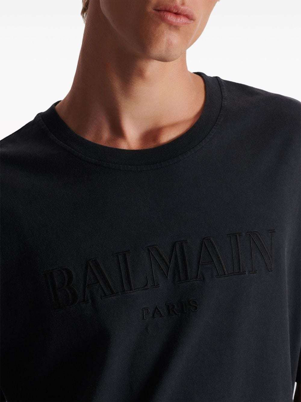 Balmain Logo-embossed Cotton T-shirt In Black