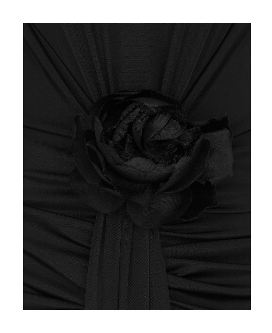 Saint Laurent Embellished Ruched Satin-jersey Mini Dress In Black