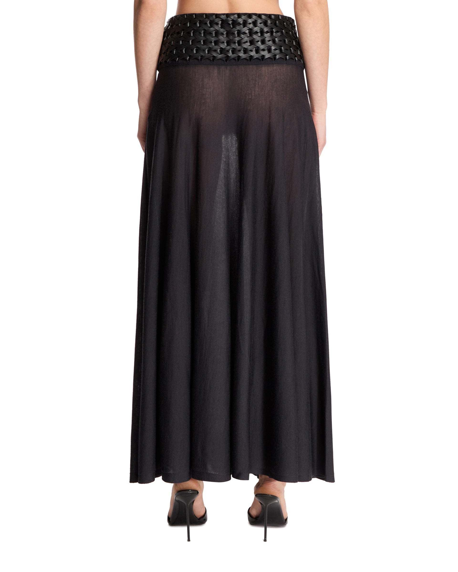 Shop Alaïa Long Thin Knitted Skirt In Black