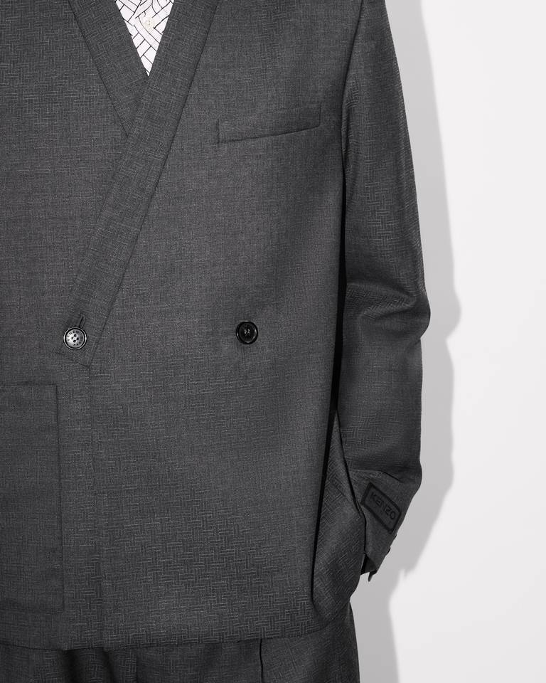 Kenzo ' Weave' Adjusted Tailored Kimono Jacket In Wool Jacquard In Gray
