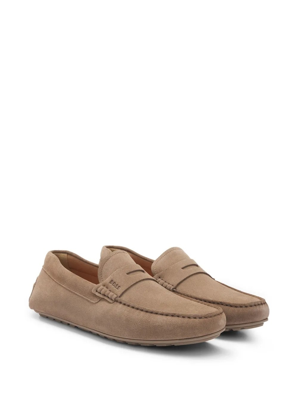 Hugo Boss Portuguese-crafted Moccasin Loafers In Suede With Penny Trim In Neutral