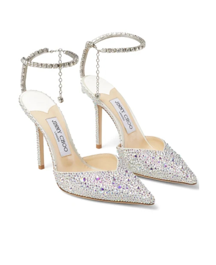 Jimmy Choo 'saeda' Rhinestone Embellished Satin Slingback Pumps In White