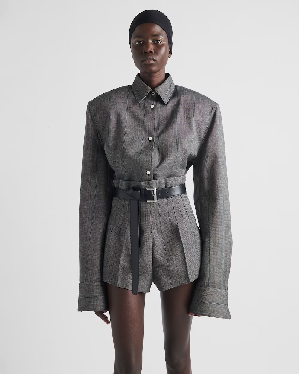 Prada Pinstripe Wool Shirt Jacket In Gray