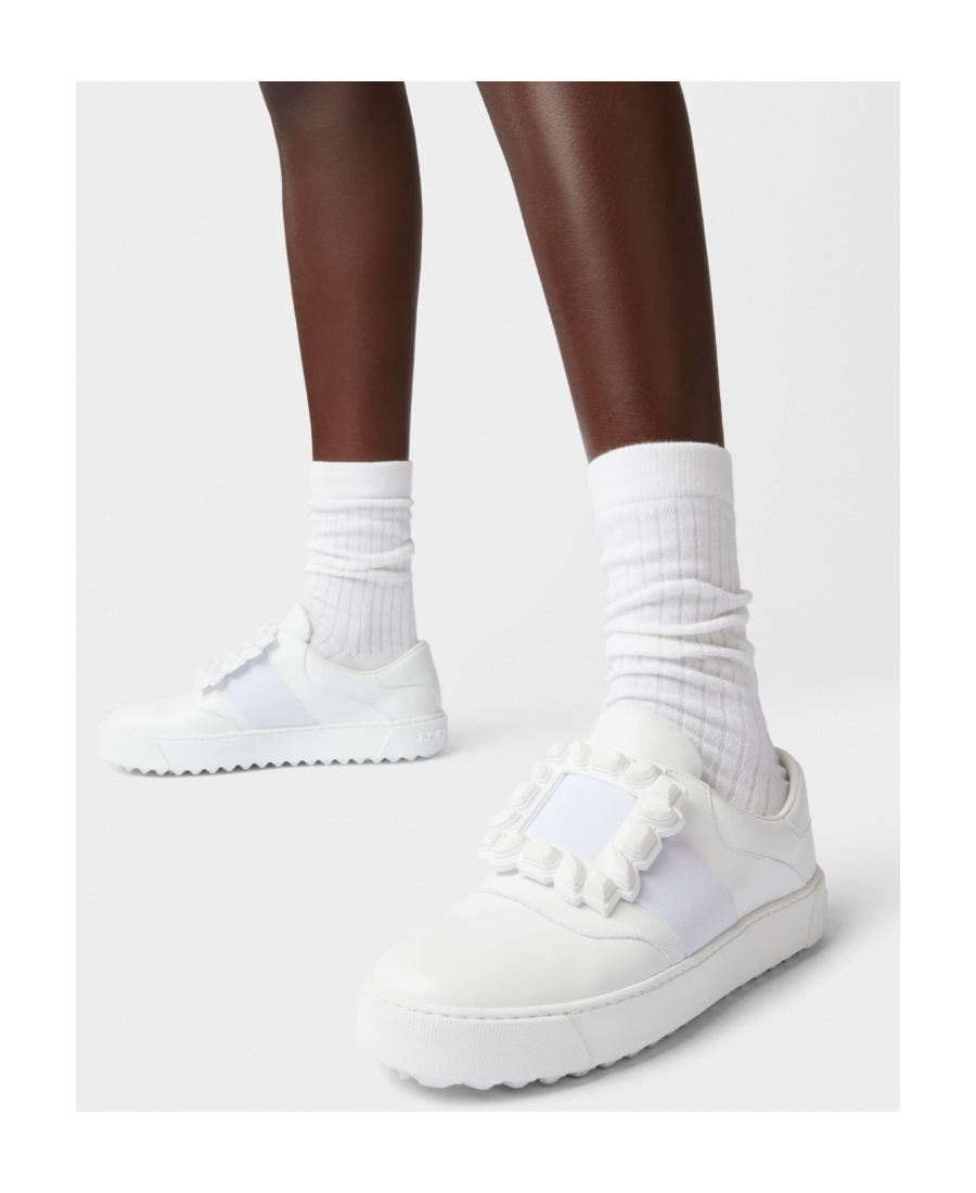 Roger Vivier Very Vivier Rubber-buckle Leather Trainers In White