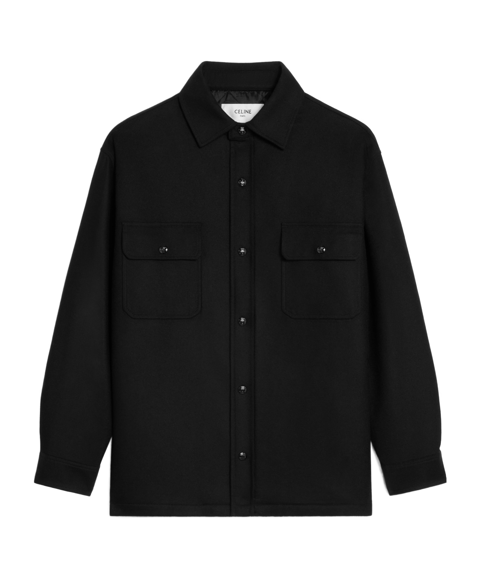 Celine Long-sleeved Shirt Coat In Black