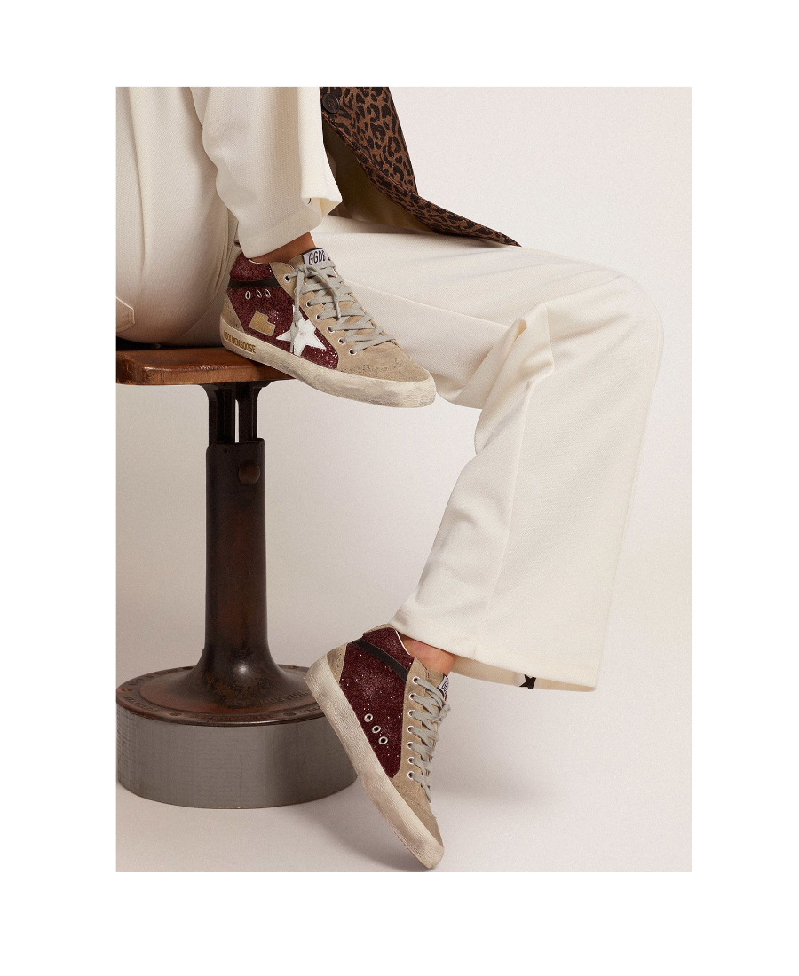 Golden Goose Deluxe Brand Women Mid Star Classic High-top Suede Sneakers With Glitter Inserts In Nude