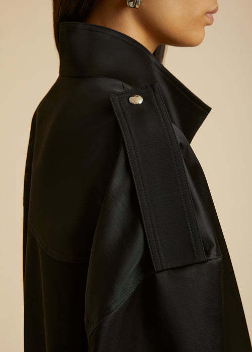 Khaite Farris Oversized Satin-paneled Cotton-blend Mikado Bomber Jacket In Black