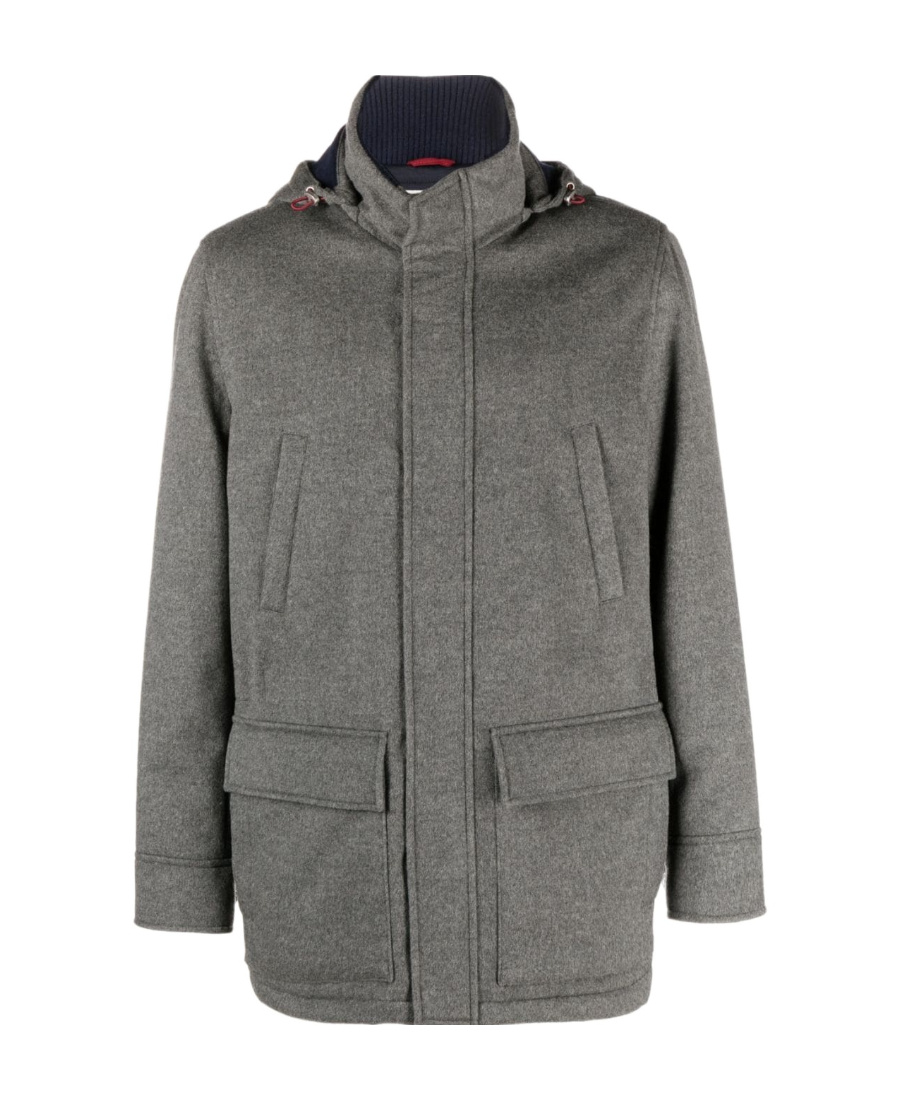 Brunello Cucinelli Hooded Padded-design Cashmere Coat In Gray