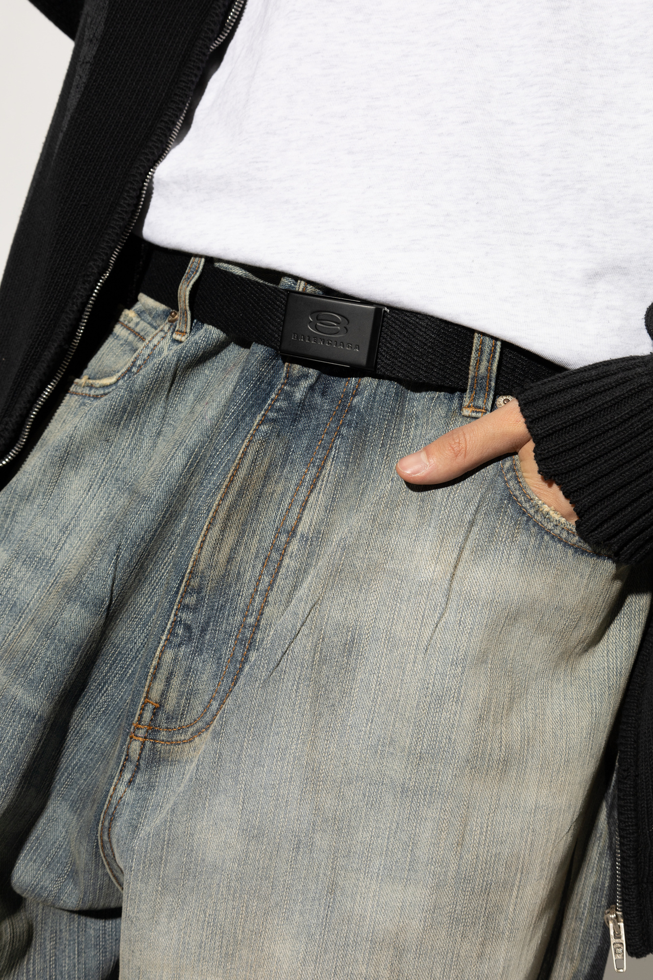 Balenciaga Rectangular Buckle Waist Belt In Black