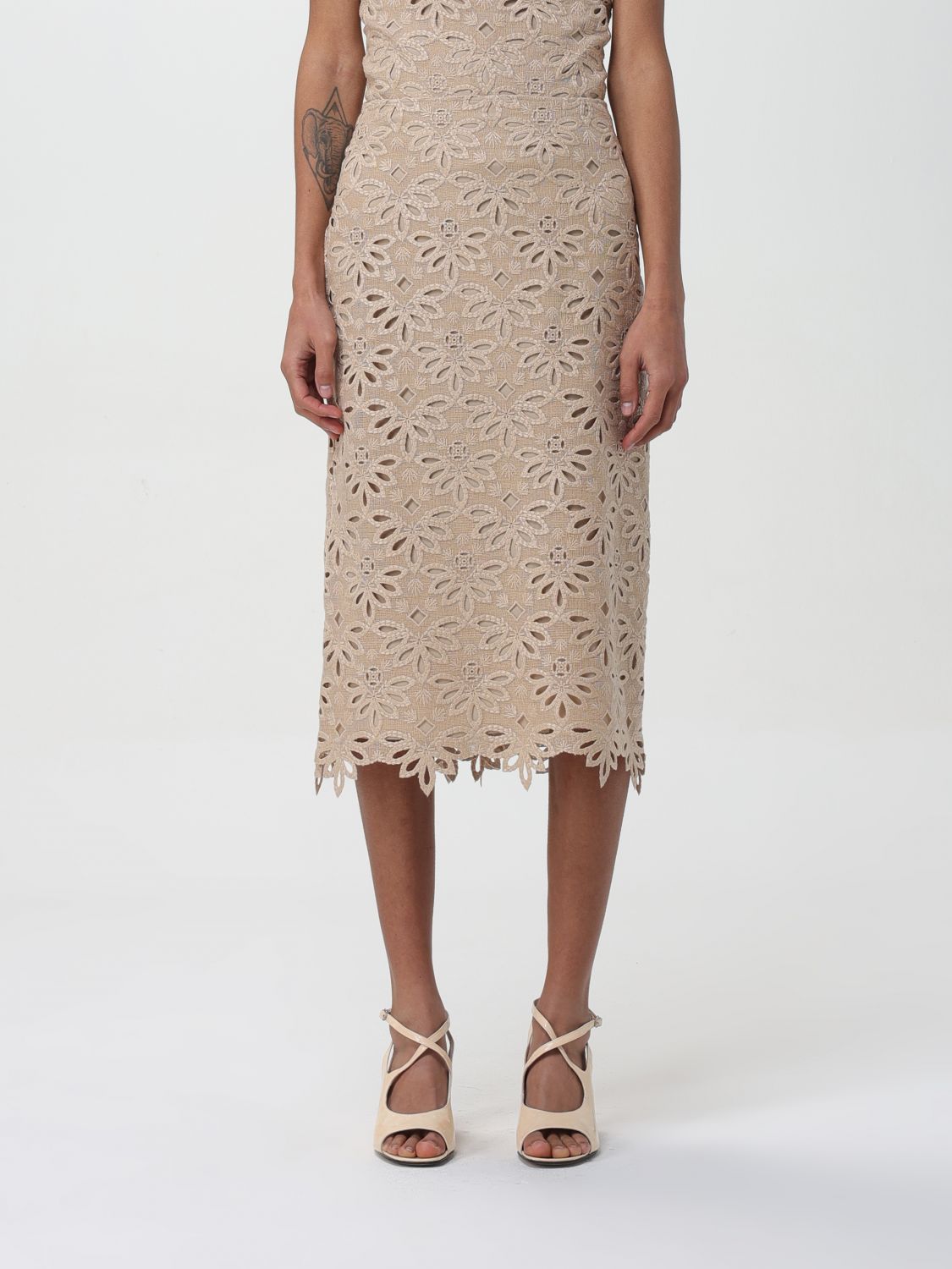 Ermanno Scervino Embroidered Cut-out Detailed Midi Skirt In Nude