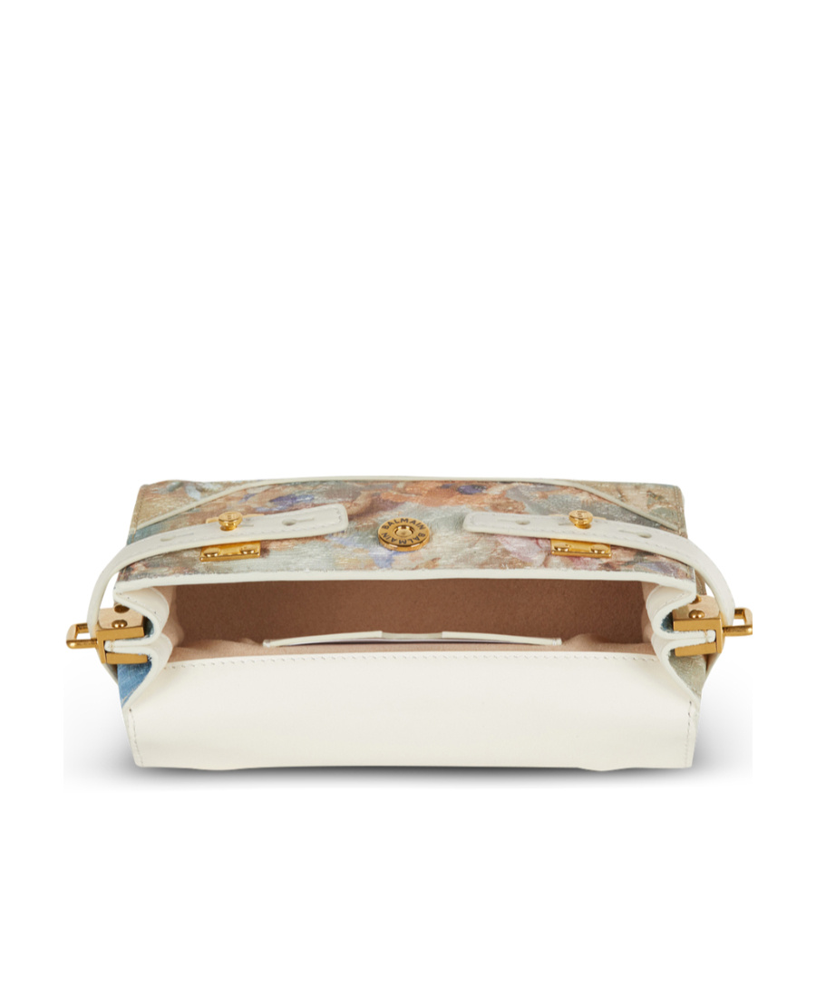 Balmain B-buzz 19 Bag In Sky Print Canvas With Leather Details In Nude