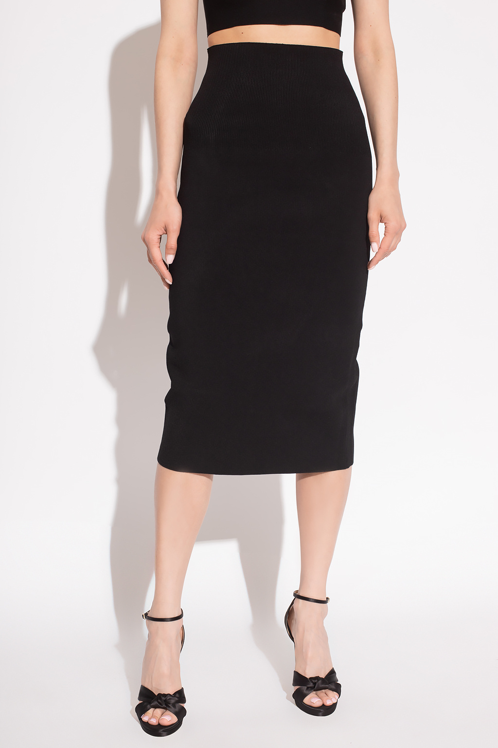 Shop Victoria Beckham Knitted Midi Pencil Skirt In Black