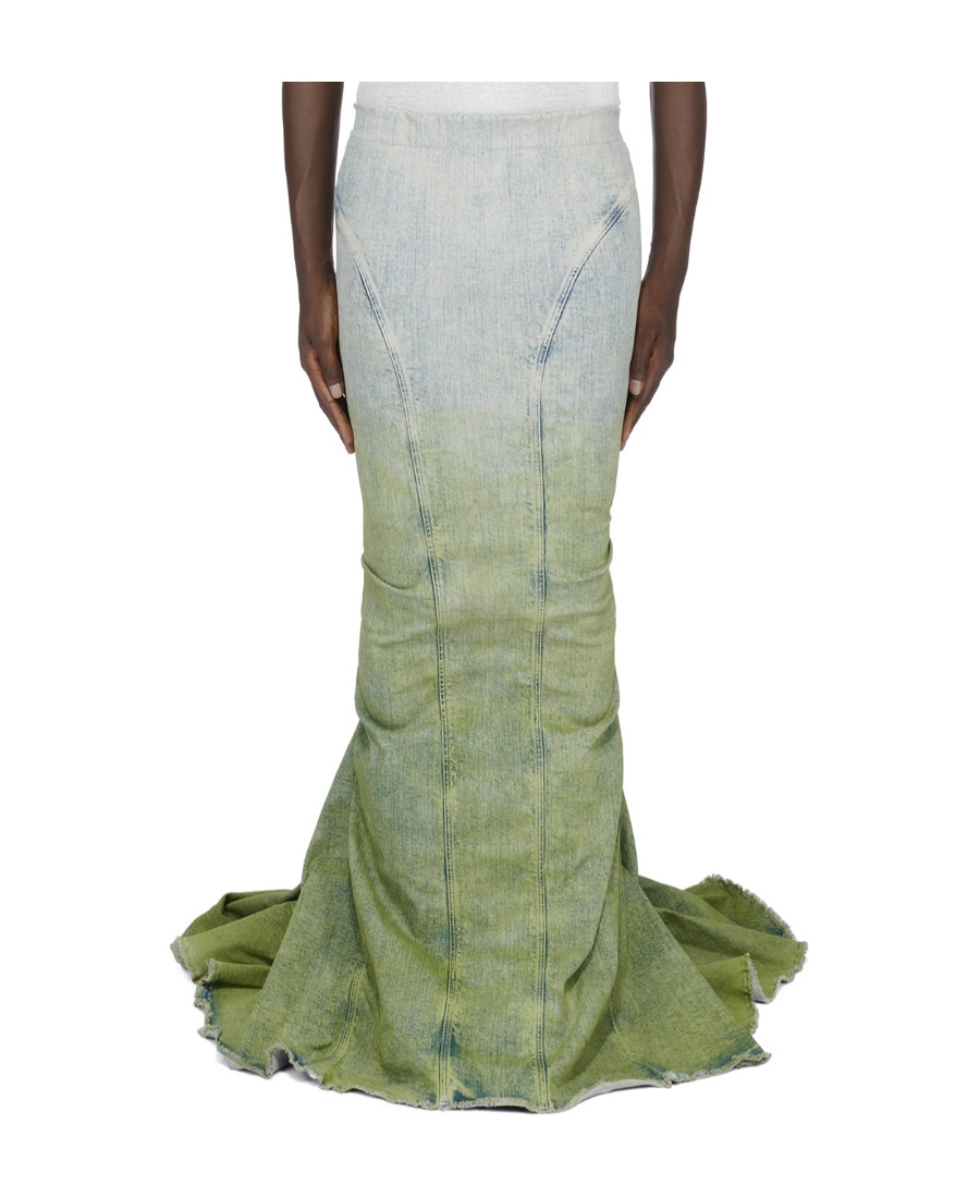 Shop Moncler X Rick Owens Gradient-effect Denim Maxi Skirt In Green