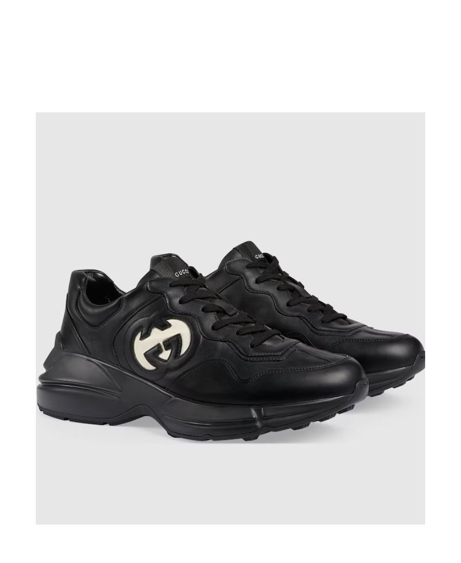 Gucci Rython Leather Sneakers In Black