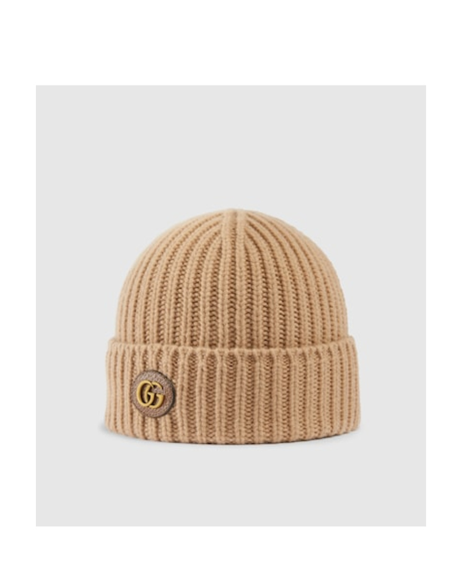 Gucci Womens Camel Double-g Ribbed Wool And Cashmere Beanie In Brown