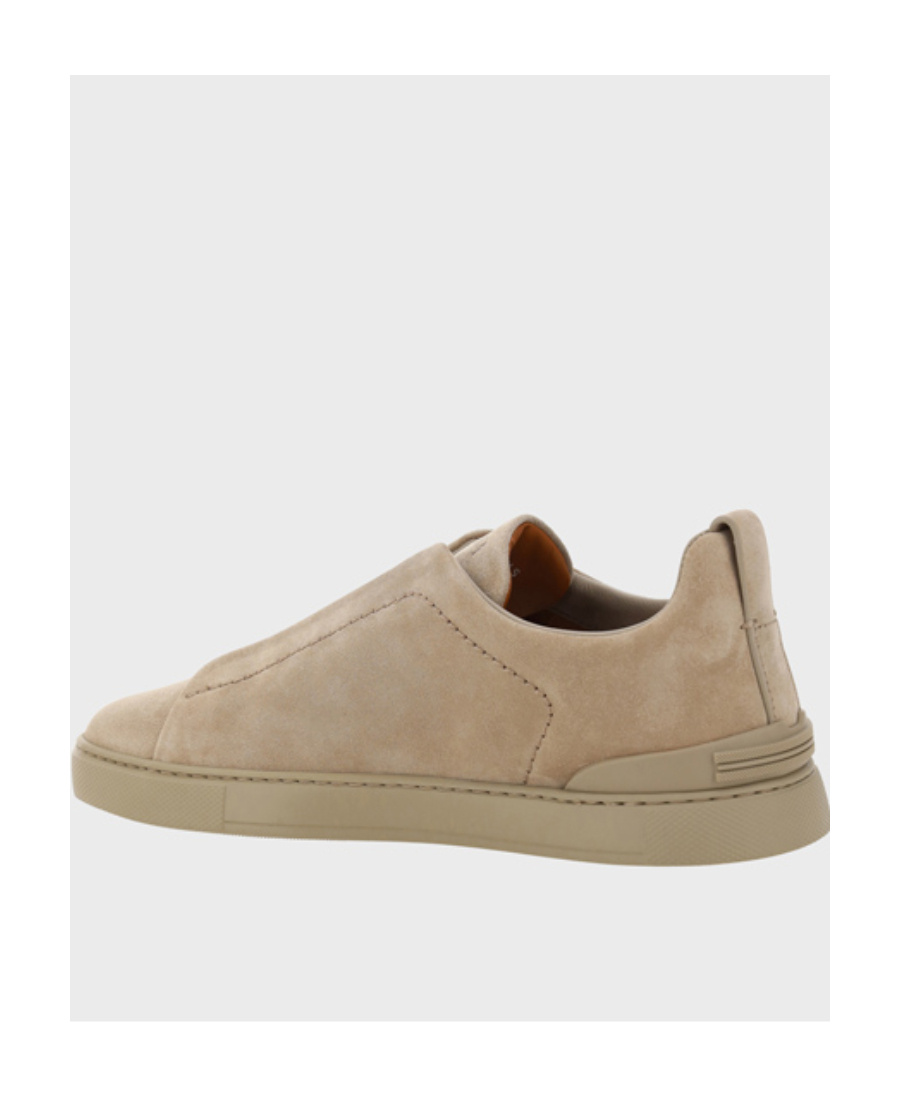 Zegna Triple Stitch Suede Sneaker In Nude