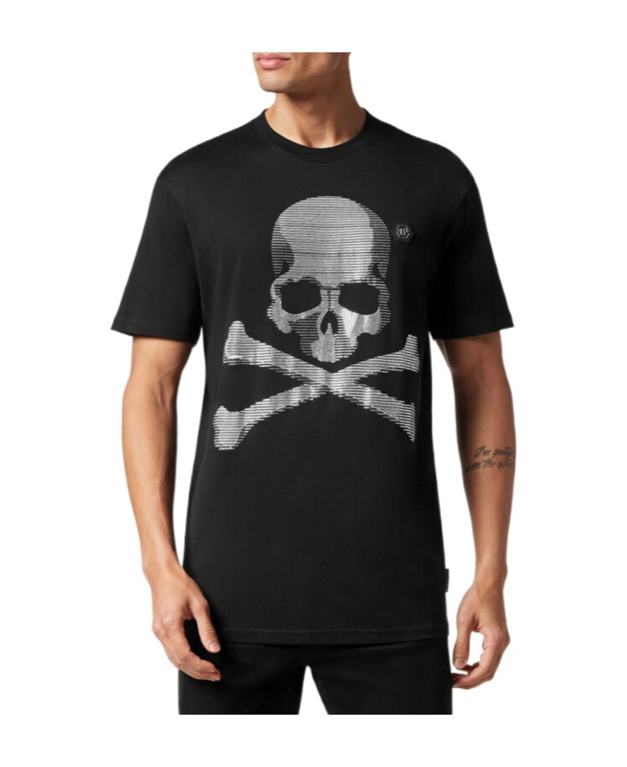 Philipp Plein Rhinestone Crew Neck T-shirt With Skull Graphic In Black