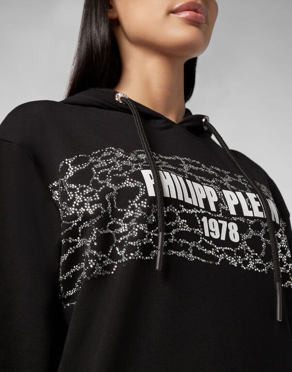 Philipp Plein Logo Details Hooded Hoodie In Black