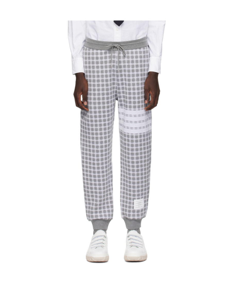Thom Browne Checked Jacquard Track Pants In Gray