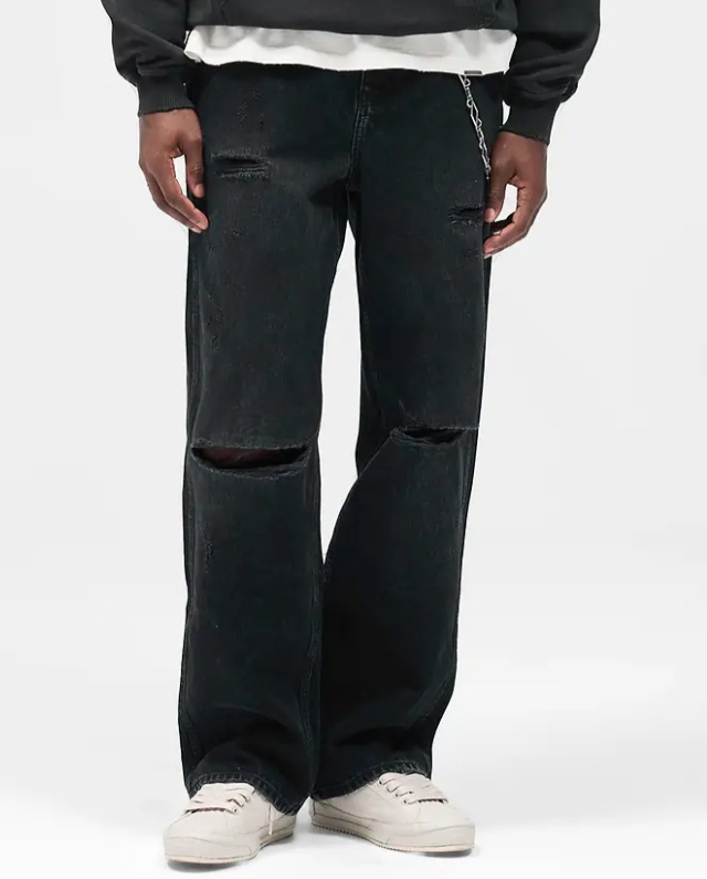 Represent R3 Distressed Baggy Denim In Black