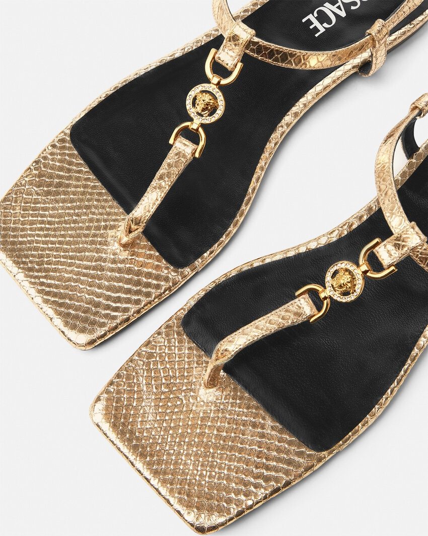 Versace Embellished Flat Sandals In Black