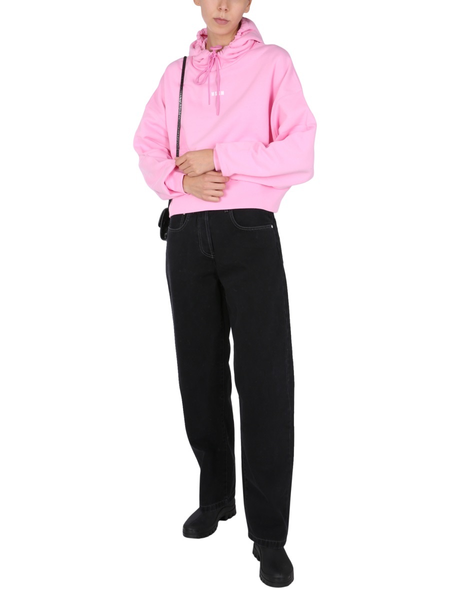 Msgm Logo Printed Drawstring Hoodie In Pink