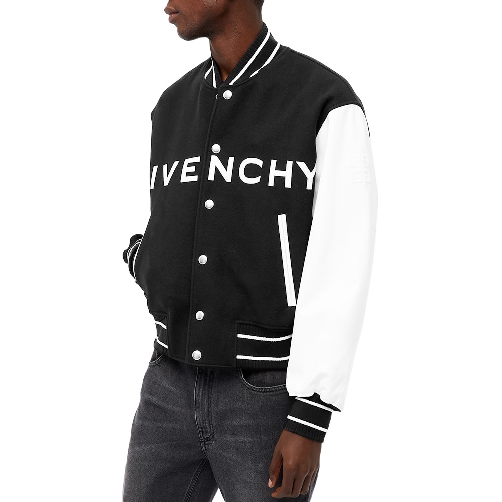 Givenchy Men Two-tone Wool Blend And Leather Bomber Jacket In Black