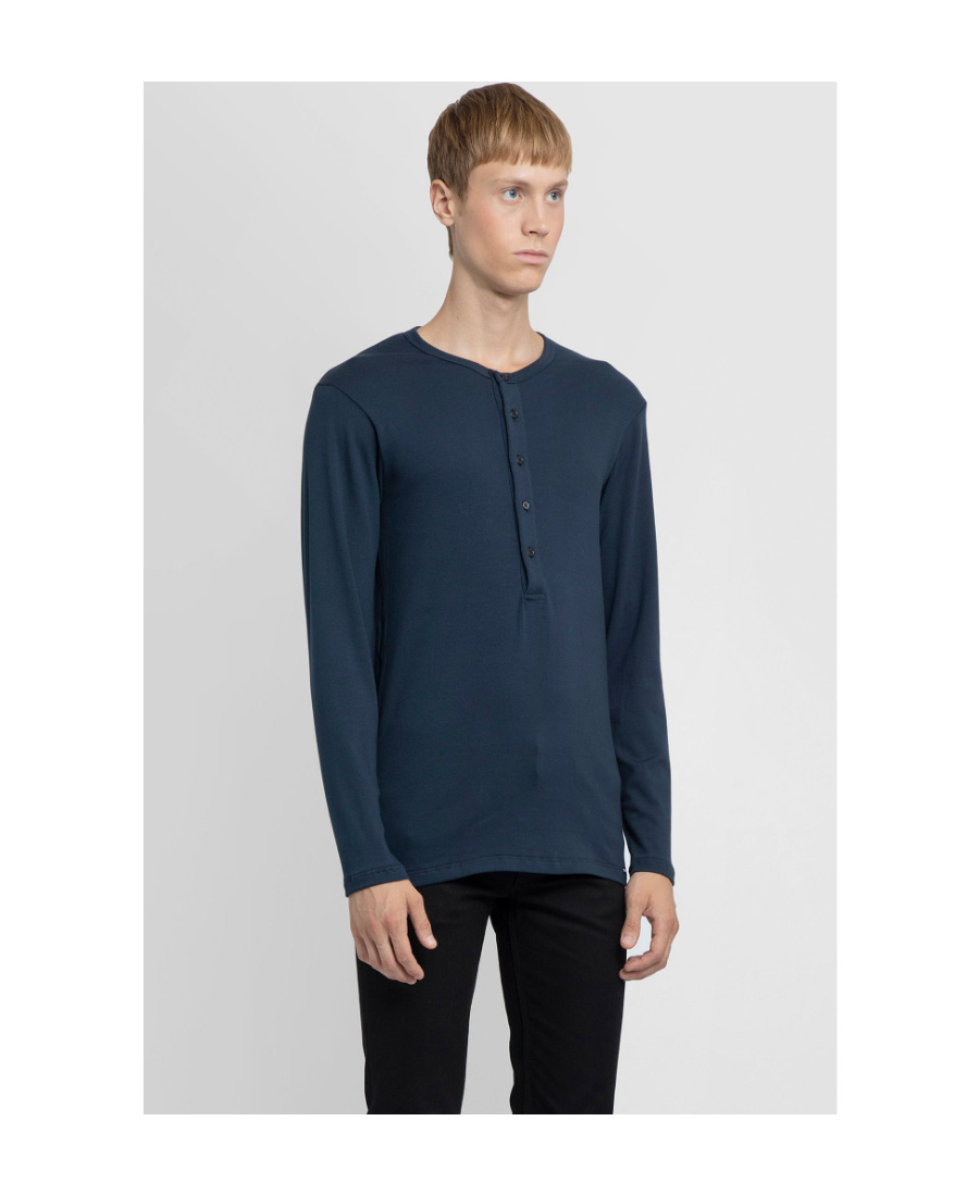 Tom Ford Henley Crewneck T-shirt In Blue