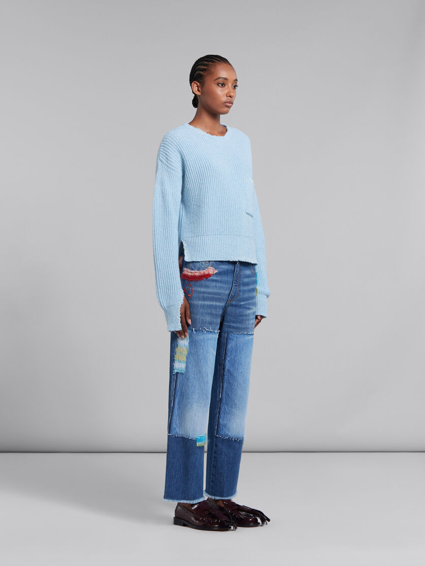 Marni Logo-embroidered Virgin Wool Jumper In Blue