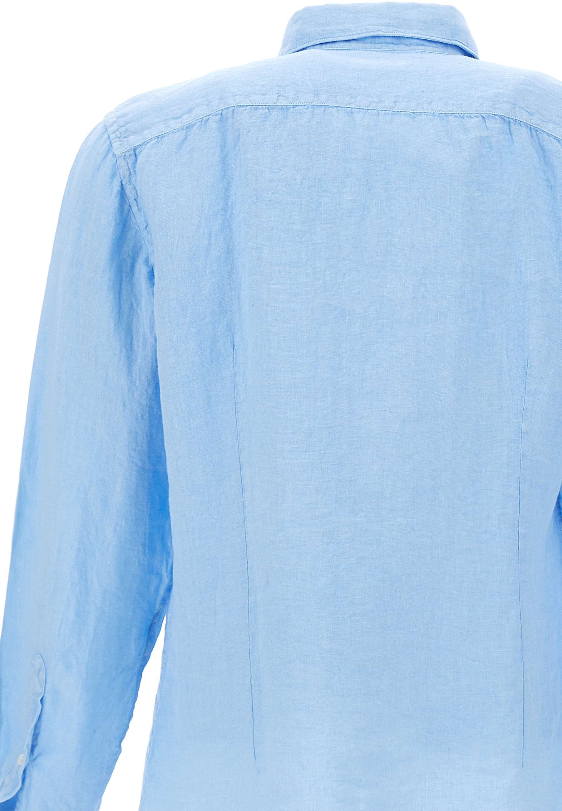 Fay Cutaway Collar Linen Shirt In Blue